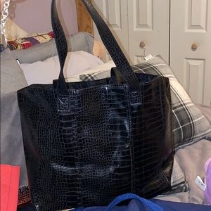 Black leather tote